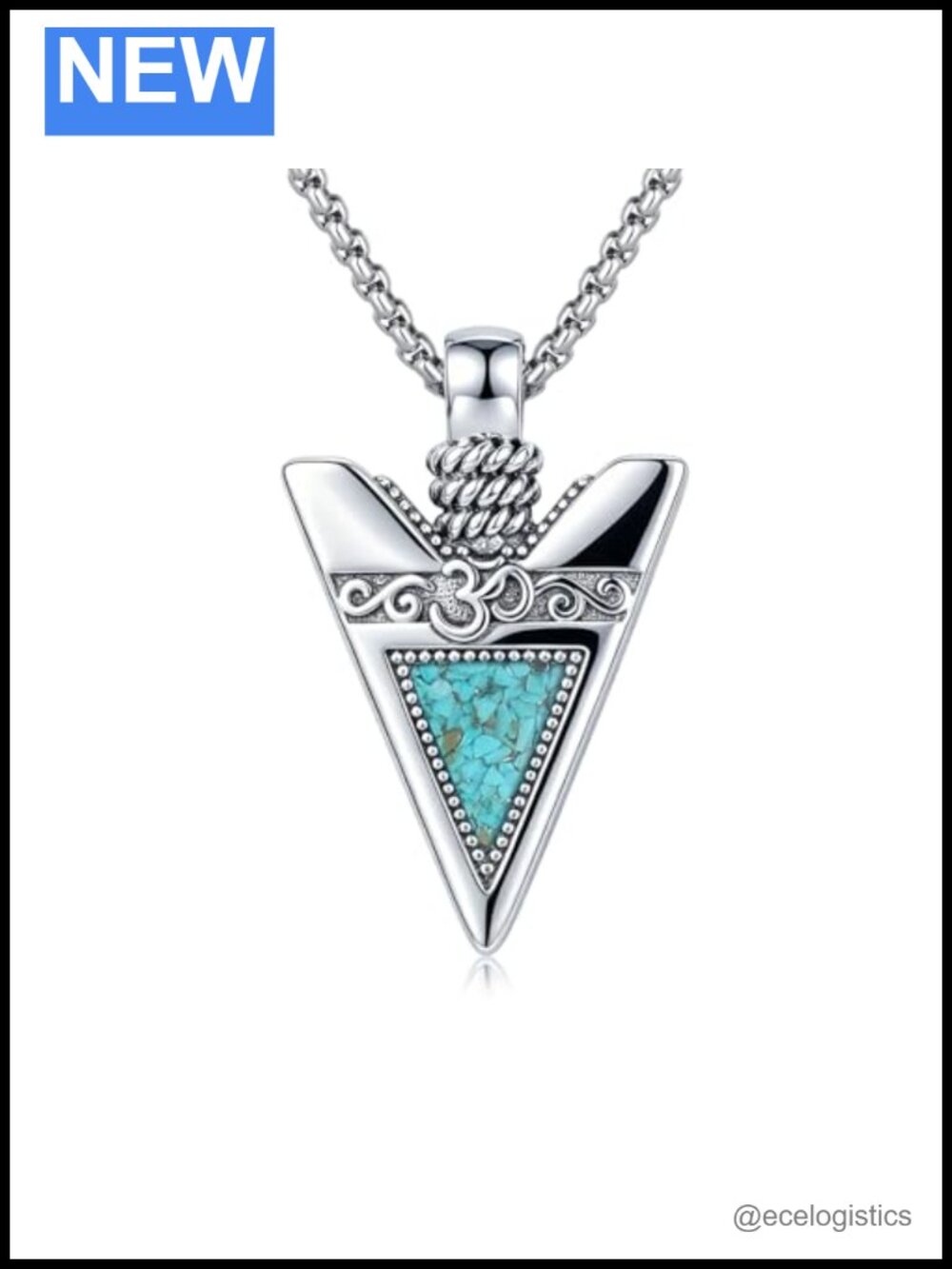 Arrowhead Om Pendant Necklace Turquoise Stainless Steel Rolo Chain 22 In